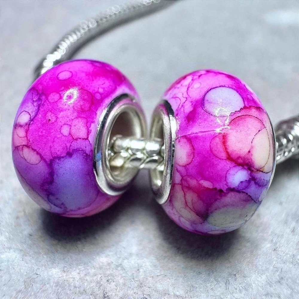 European Beads Pink Purple Swirl Pattern Charm Bracelet Women